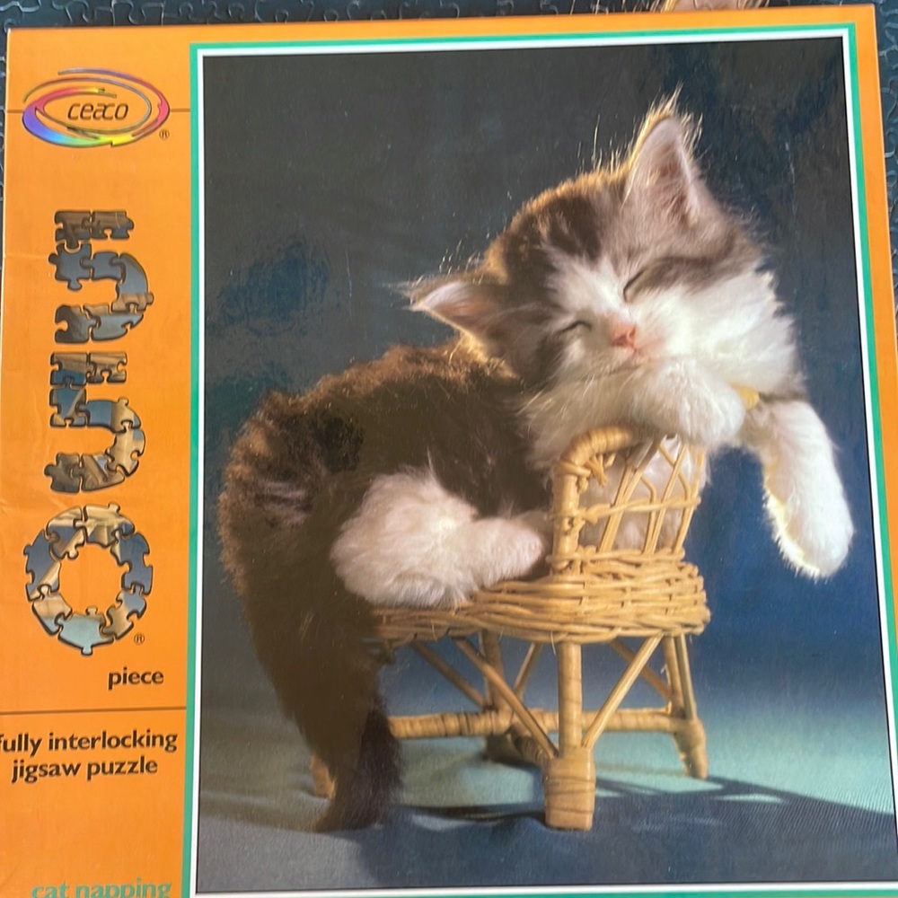 550 piece  cat napping jigsaw puzzle. Complete